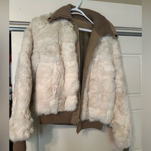 Real rabbit reversible bomber jacket
